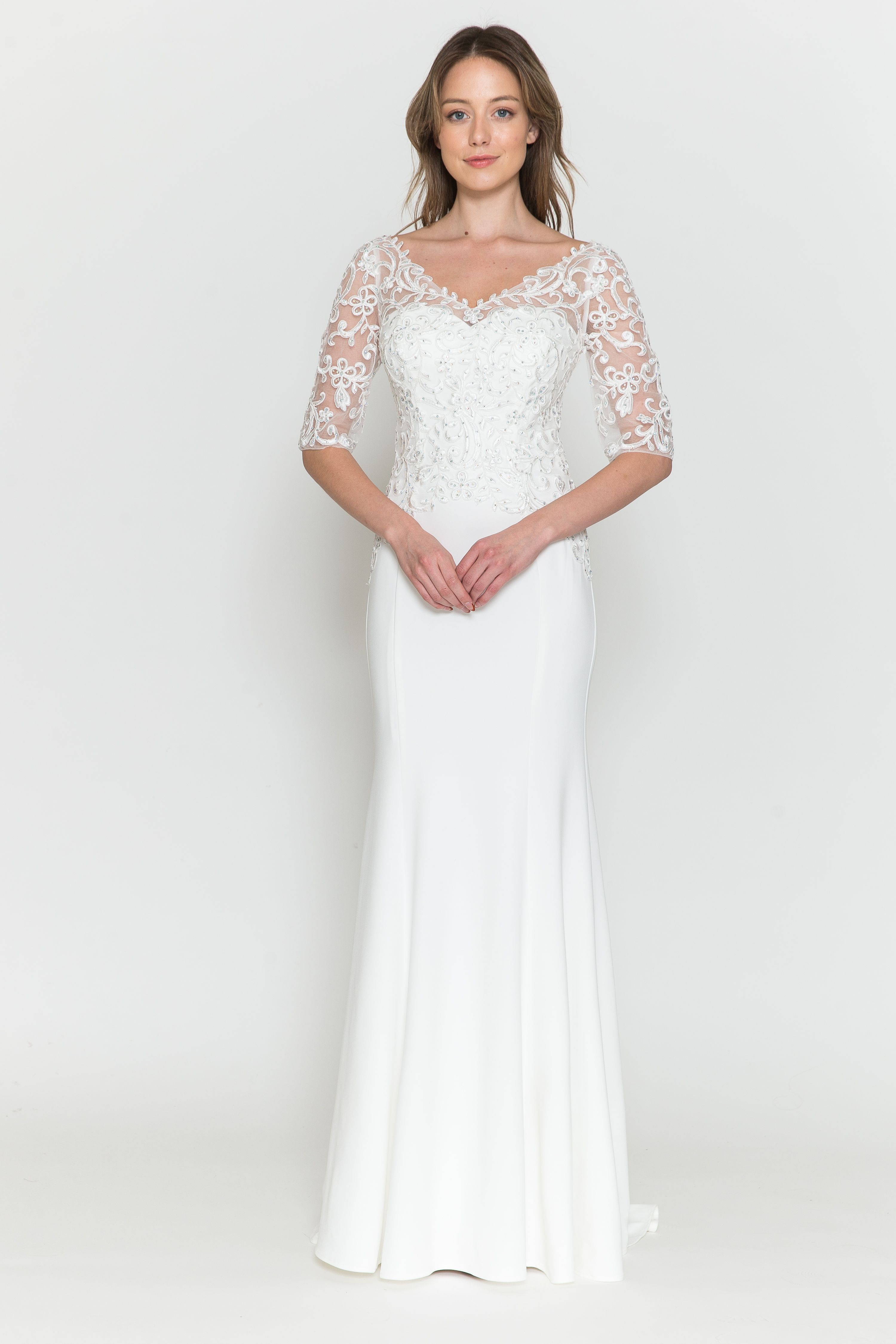 Lace Top Half Sleeve Contrast Wedding Dress